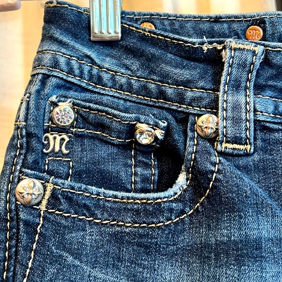 Miss Me  Size 26 Denim Rhinestone Sequin Leather Boot Cut Blue Jeans (0349) - Picture 4 of 13